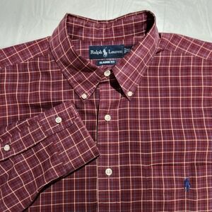 Ralph Laruen Classic Fit Mens Shirt Size XL Burgundy Plaid Long Sleeve Button Up